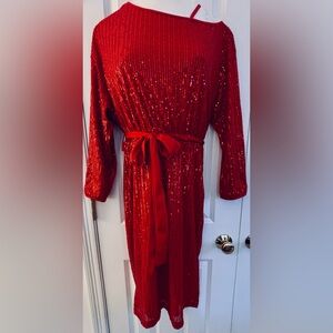 SHEIN Curve Dress sz 0X Sequin Red, One Shoulder & spaghetti strap EUC HOST PICK